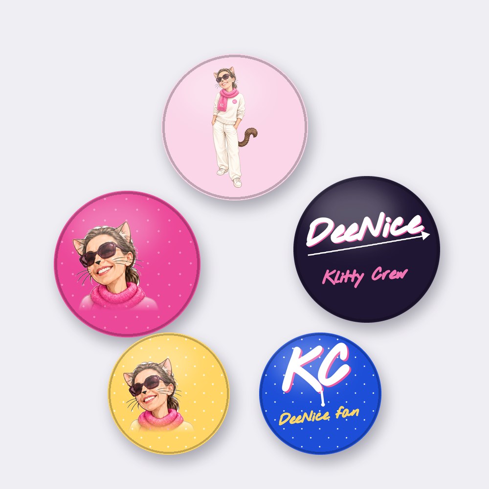 DeeNice from the Klitty Crew – button set – 5 pin buttons