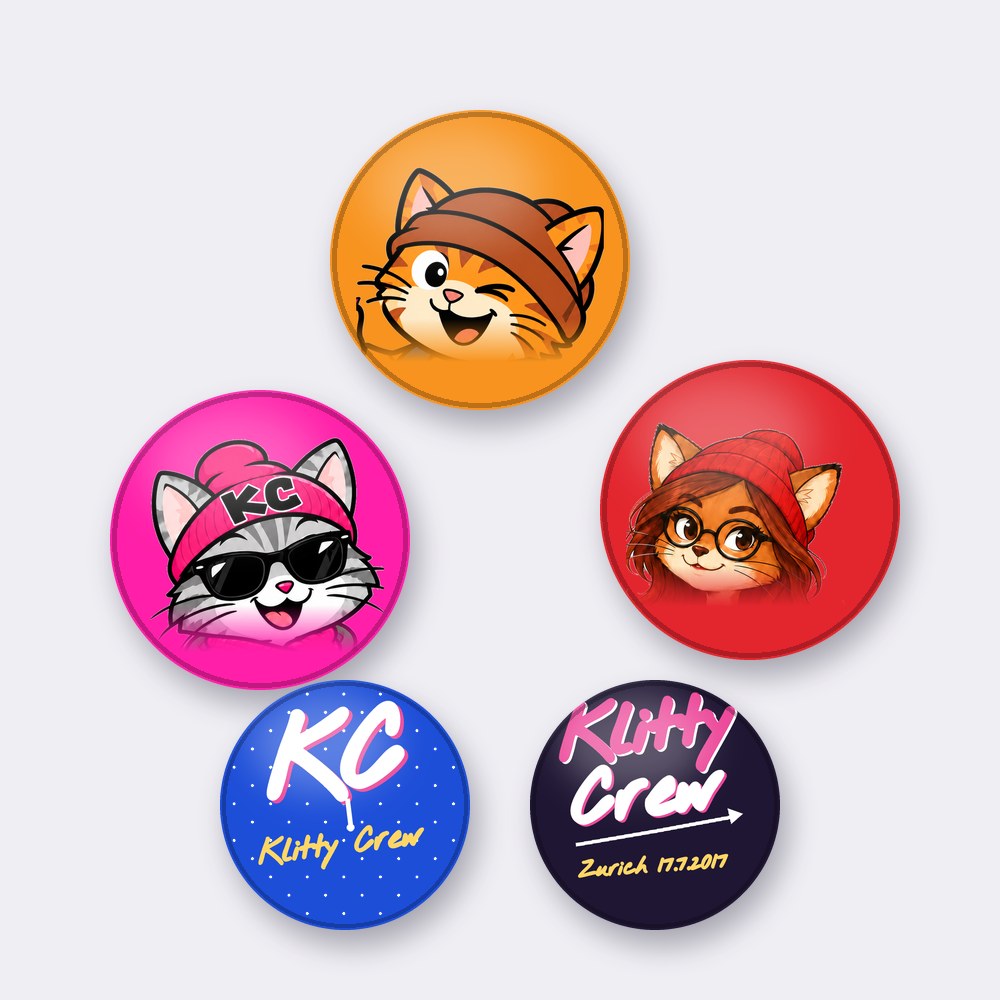 The Klitty Crew button set – 5 pin buttons