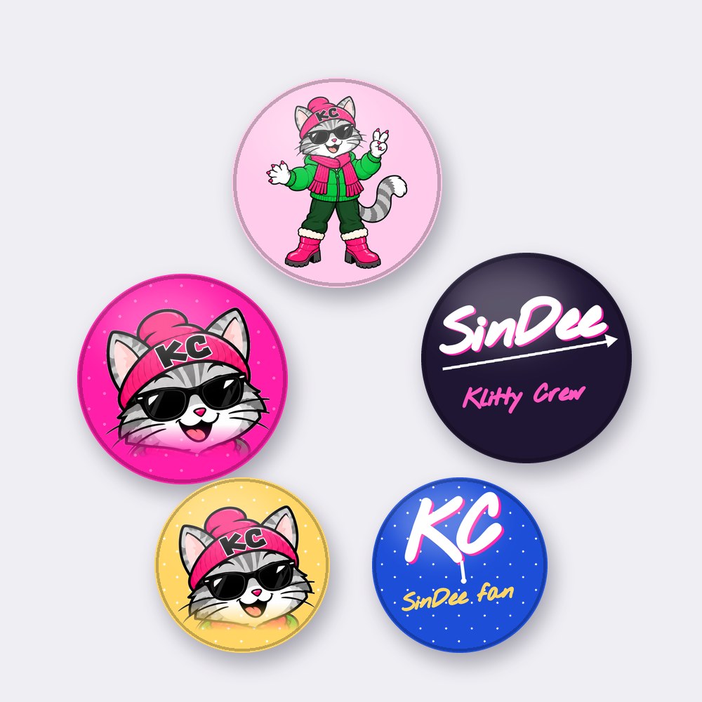 SinDee from the Klitty Crew – button set – 5 pin buttons
