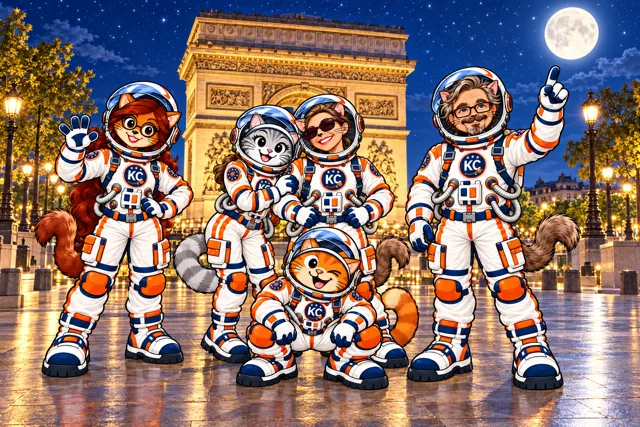 Next stop: the moon – the Klitty Crew at Arc de Triomphe, Paris