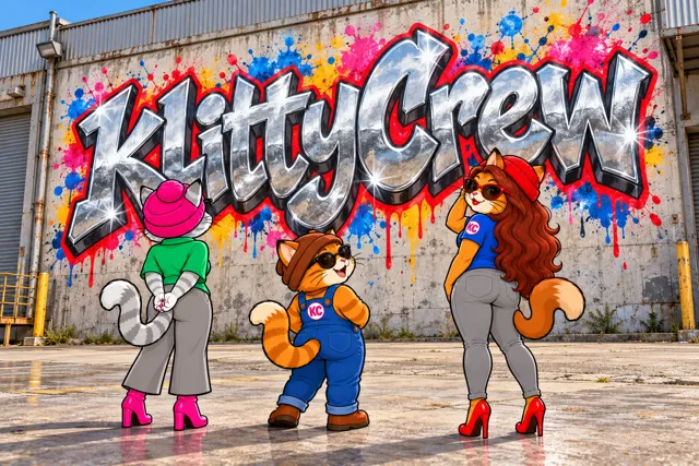 Lettere cromate – la Klitty Crew al muro del magazzino