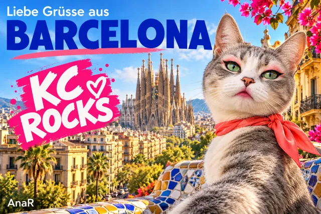 Postkort «Liebe Grüsse aus Barcelona – KC rocks» fra AnaR, Barcelona