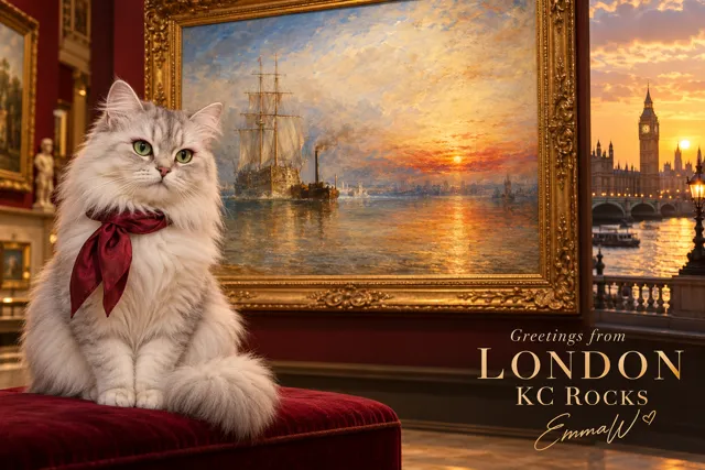ロンドンのEmmaWからの絵はがき「Greetings from London – KC rocks」