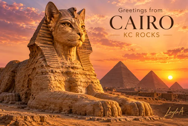 カイロのLaylaAからの絵はがき「Greetings from Cairo – KC rocks」