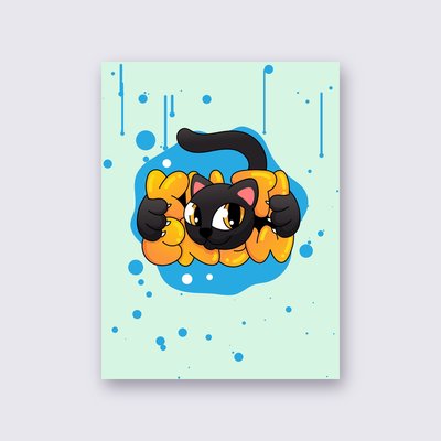 Black Cat Blue Splash poster – Mint background