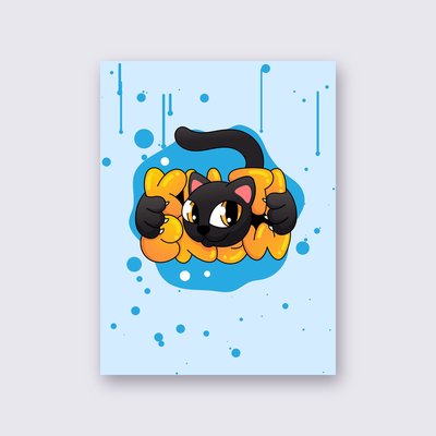 Black Cat Blue Splash poster – Sky blue background