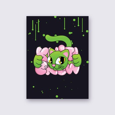 Green Bubble Cat street art poster – Black