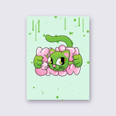 Green Bubble Cat poster – Mint background