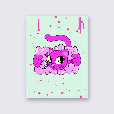 Hot Pink Bubble Cat poster – Mint background