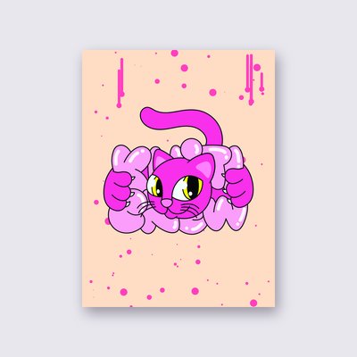 Hot Pink Bubble Cat poster – Peach background
