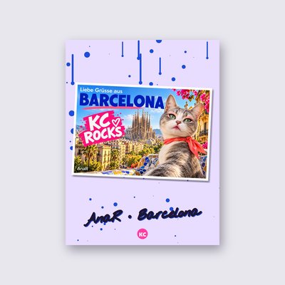 Postcard from Barcelona by AnaR poster – Lilac background