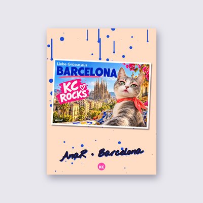 Postcard from Barcelona by AnaR poster – Peach background
