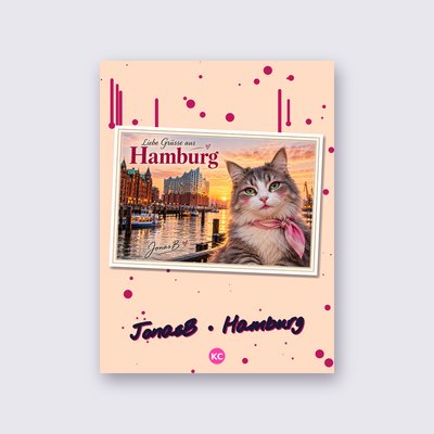 Postcard from Hamburg by JonasB poster – Peach background