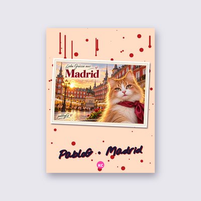 Postcard from Madrid by PabloG poster – Peach background