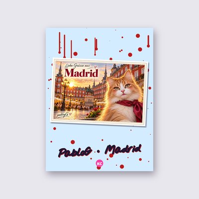 Postcard from Madrid by PabloG poster – Sky blue background