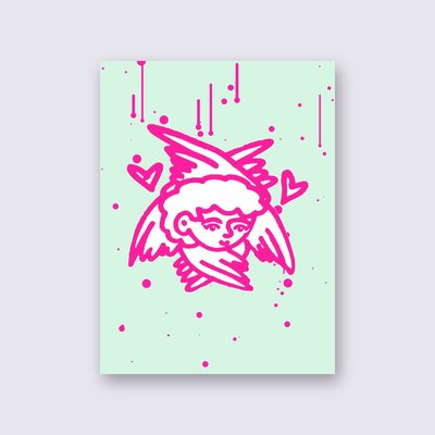 Pink Angel with Hearts poster – Mint background