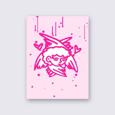 Pink Angel with Hearts street art poster – Pink