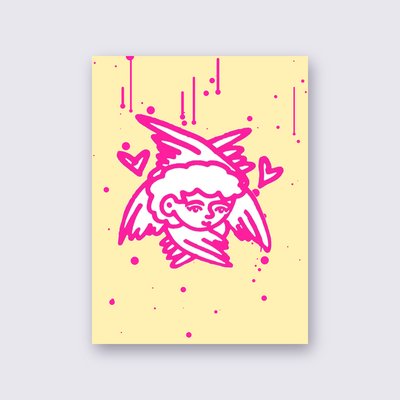 Pink Angel with Hearts street art poster – Yellow