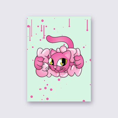 Pink Bubble Cat poster – Mint background