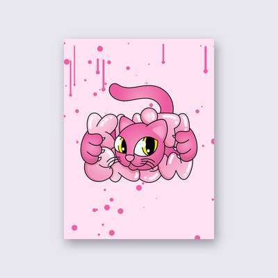 Pink Bubble Cat street art poster – Pink