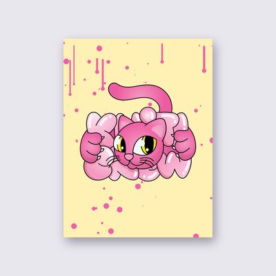 Pink Bubble Cat street art poster – Yellow