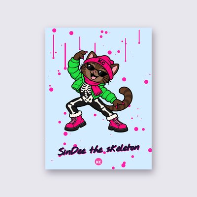 SinDee the skeleton poster – Sky blue background