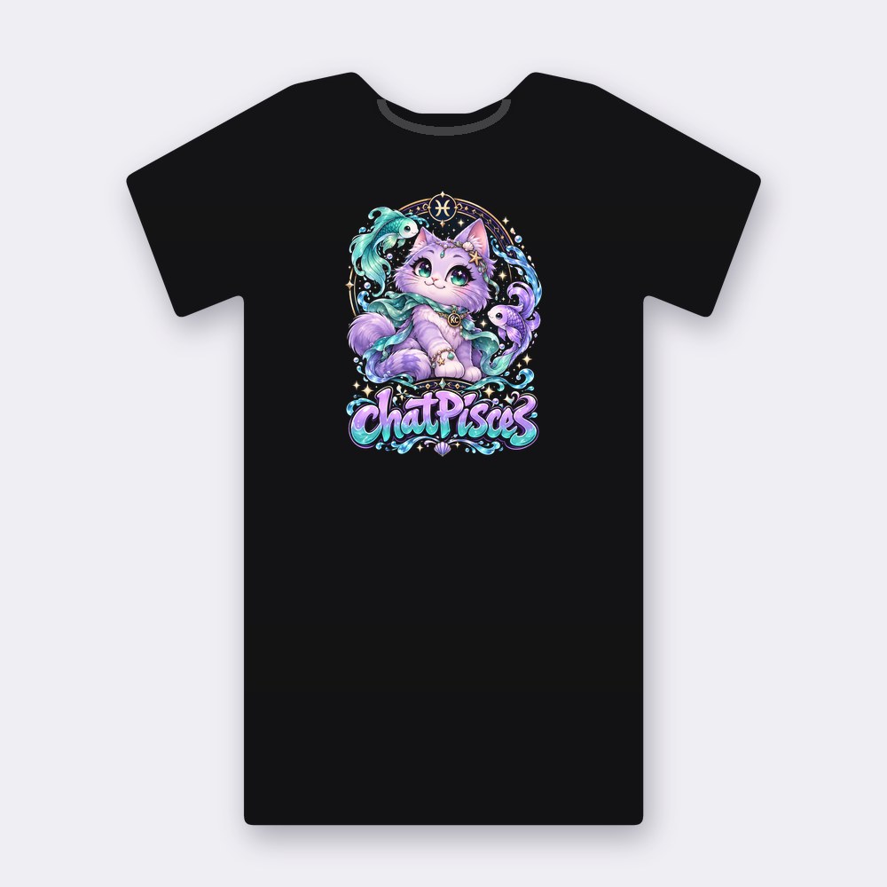 Astrocats ChatPisces T-shirt – black street art T-shirt