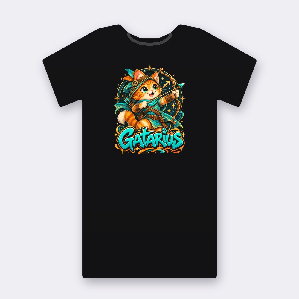 Astrocats Gatarius T-shirt – black street art T-shirt