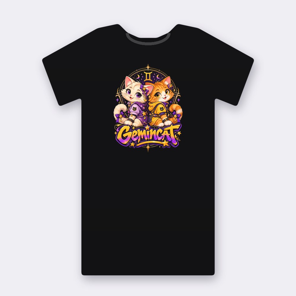 Astrocats Gemincat T-shirt – black street art T-shirt