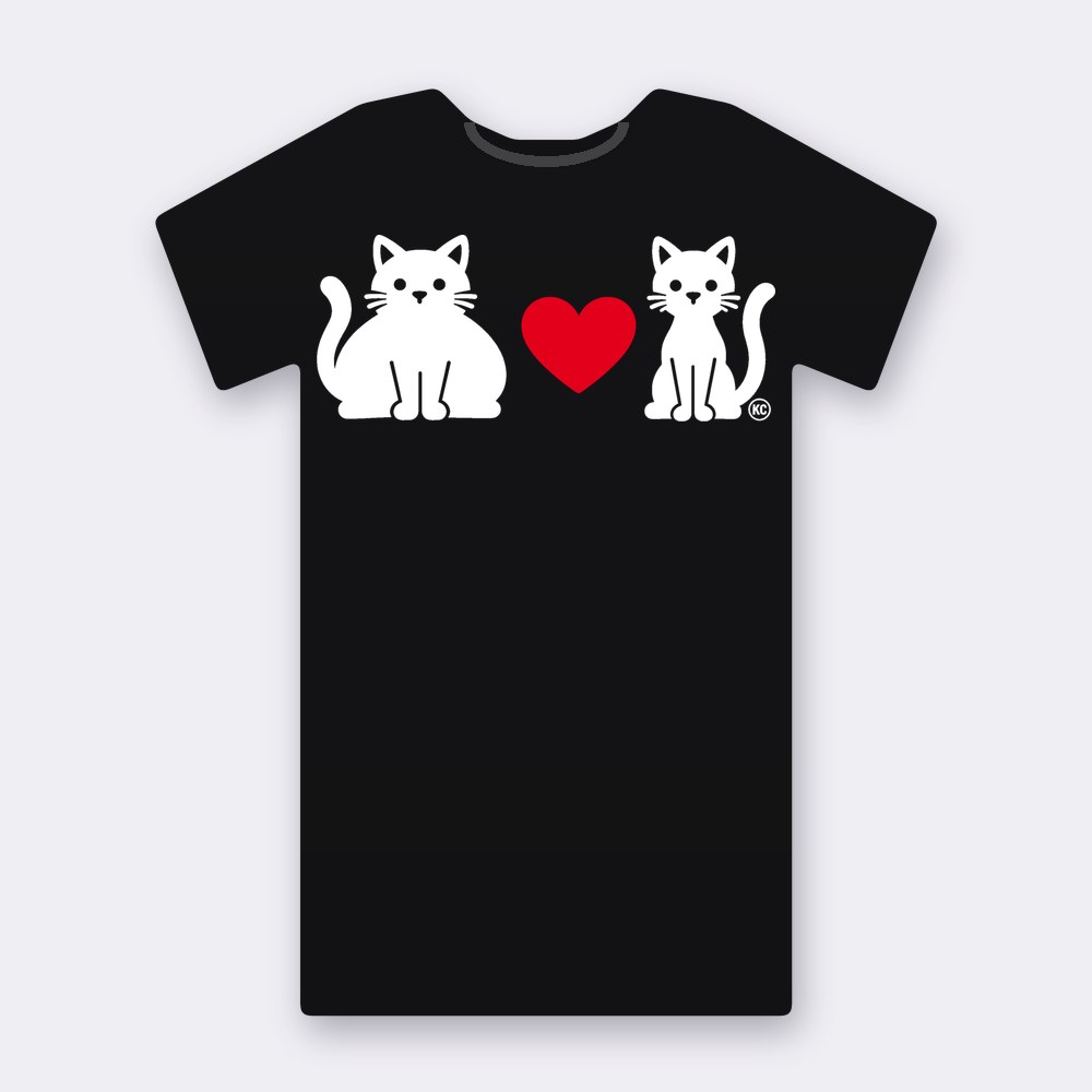 KC Big & Little Cat – Red Heart T-shirt – black street art T-shirt