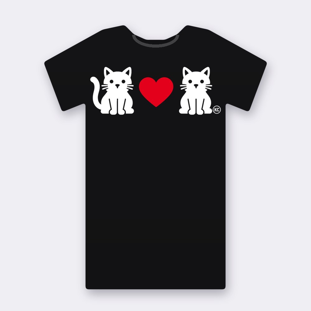 KC Cat Couple – Red Heart T-shirt – black street art T-shirt