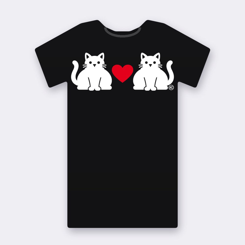 KC Chubby Cats Love – Red Heart T-shirt – black street art T-shirt