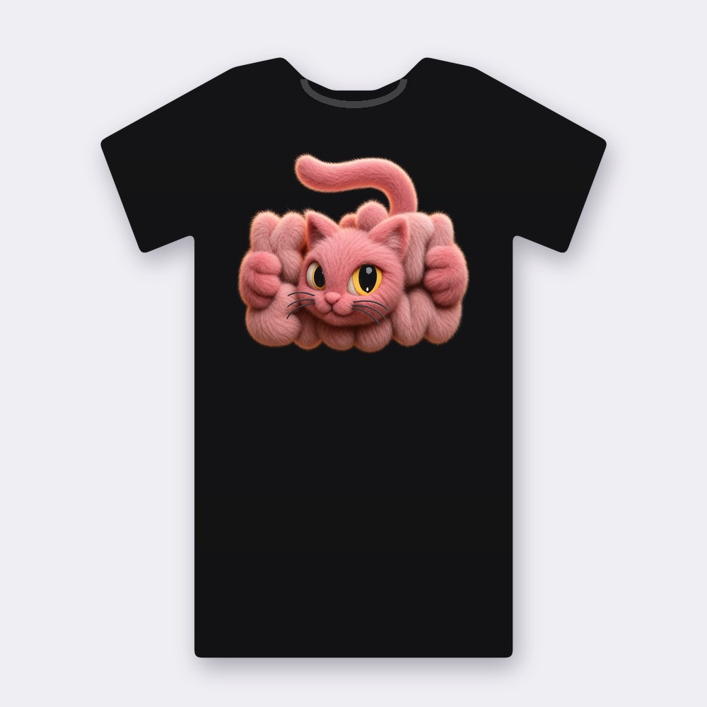KC Fluffy Pink Cat T-shirt – black street art T-shirt