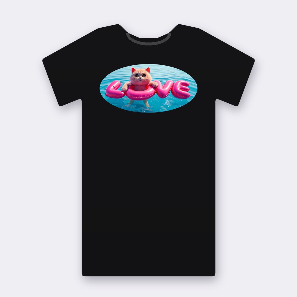 KC Love Pool Cat T-shirt – black street art T-shirt