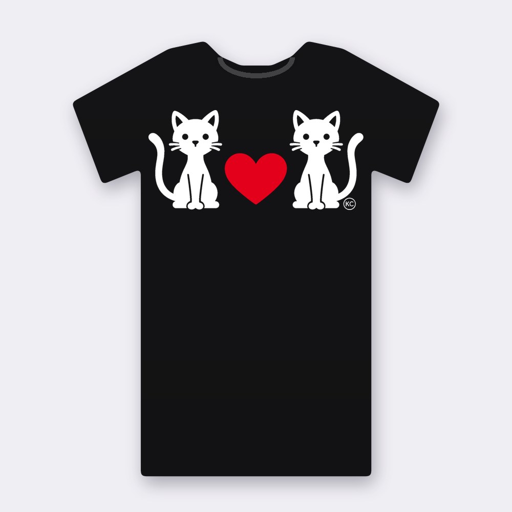 KC Slim Cats Love – Red Heart T-shirt – black street art T-shirt