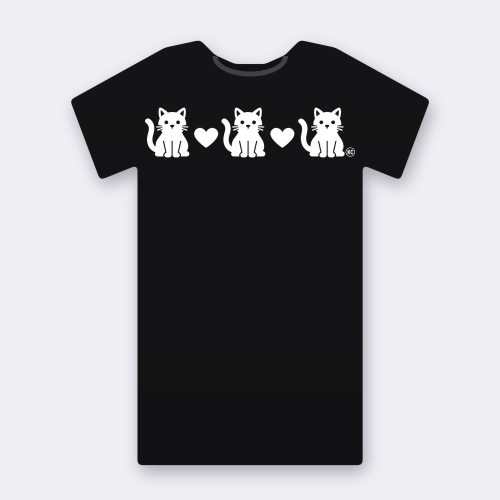 KC Three Cats Love T-shirt – black street art T-shirt