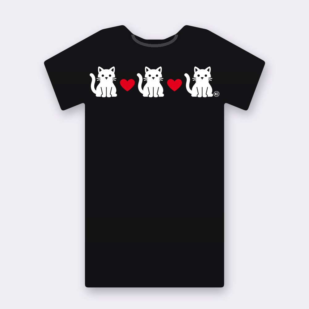 KC Three Cats Love – Red Heart T-shirt – black street art T-shirt