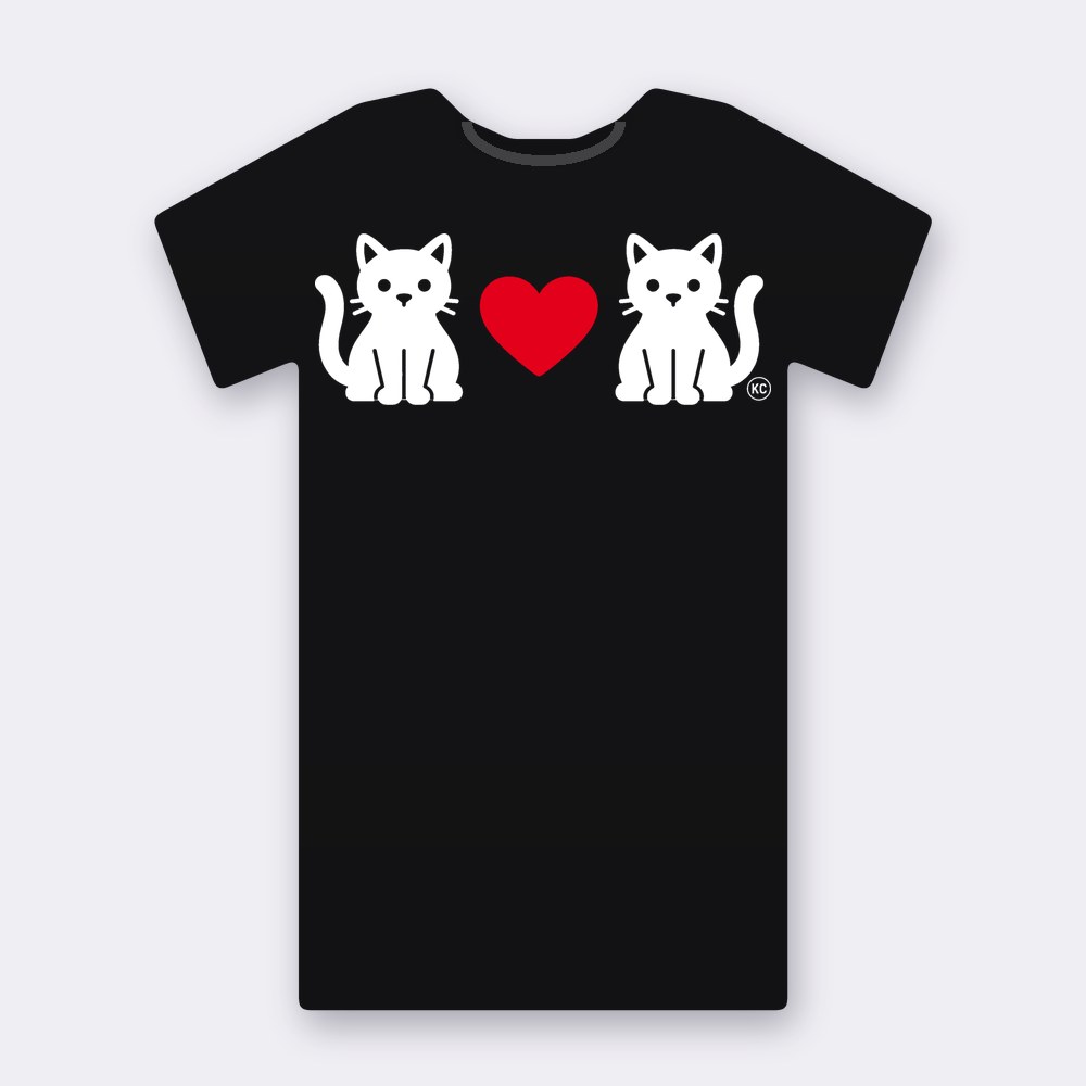 KC Two Cats Love – Red Heart T-shirt – black street art T-shirt