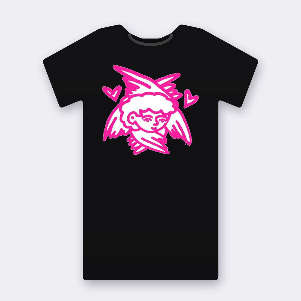 Pink Angel with Hearts T-shirt – black street art T-shirt