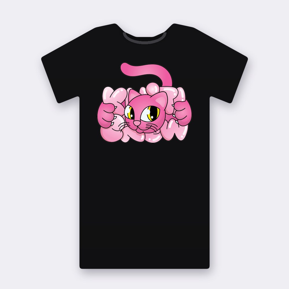 Pink Bubble Cat T-shirt – black street art T-shirt