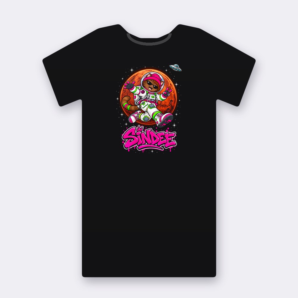 SinDee on Mars T-shirt – black street art T-shirt