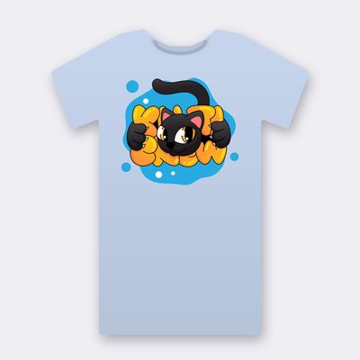 Black Cat Blue Splash – baby blue Klitty Crew T-shirt