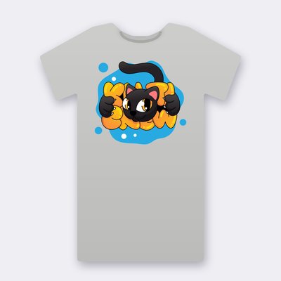 Black Cat Blue Splash – heather grey Klitty Crew T-shirt