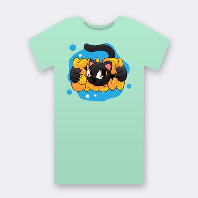 Black Cat Blue Splash – mint Klitty Crew T-shirt