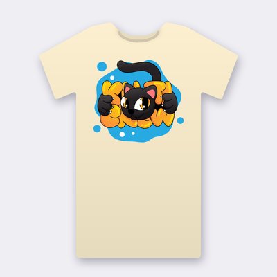 Black Cat Blue Splash – natural Klitty Crew T-shirt