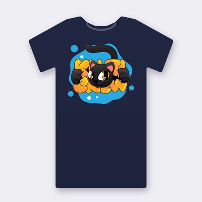 Black Cat Blue Splash – navy Klitty Crew T-shirt