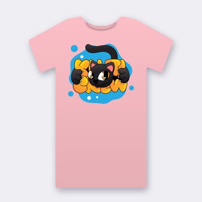Black Cat Blue Splash – pink Klitty Crew T-shirt