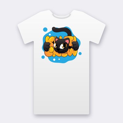 Black Cat Blue Splash – white Klitty Crew T-shirt