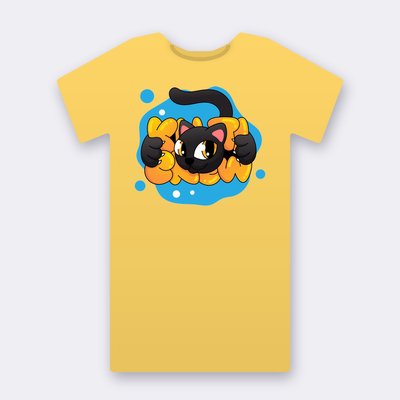 Black Cat Blue Splash – yellow Klitty Crew T-shirt