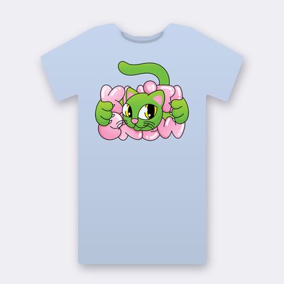 Green Bubble Cat – baby blue Klitty Crew T-shirt